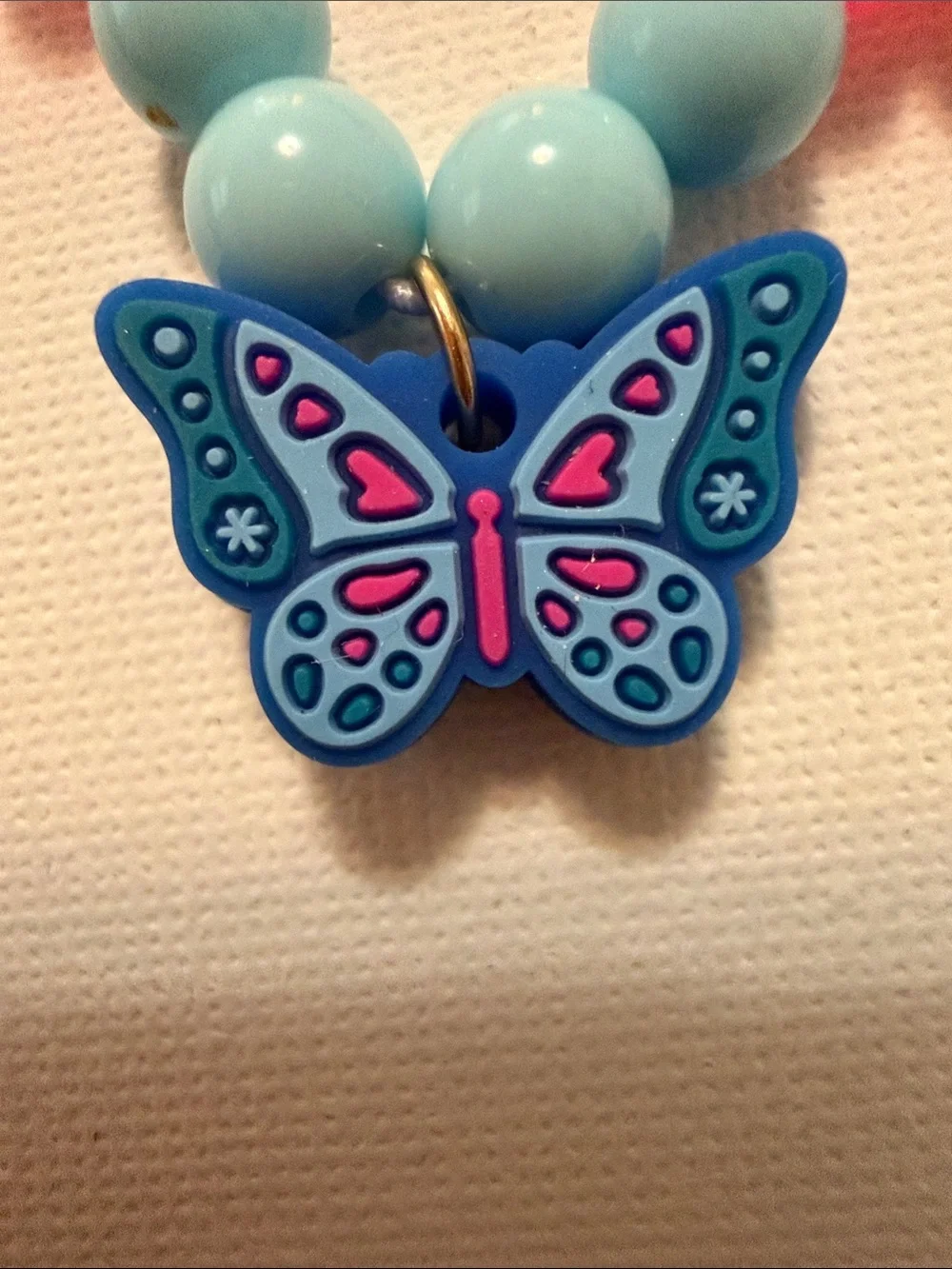 Kids Pink & Light Blue Flower Bead Bracelet with Butterfly Charm